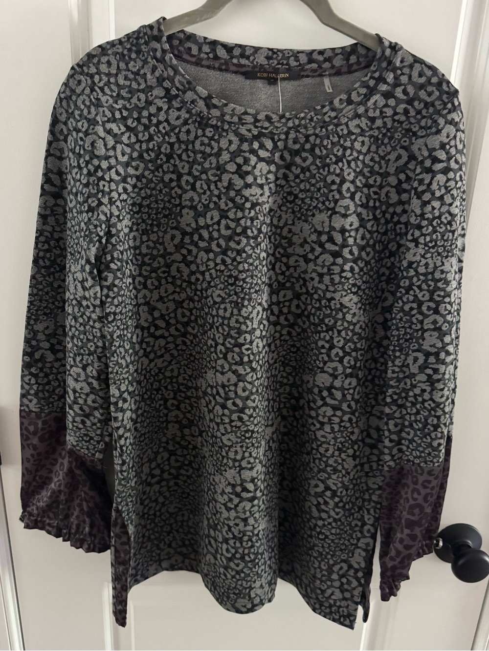 KOBI HALPERIN Natalia Grey Leopard Printed Top